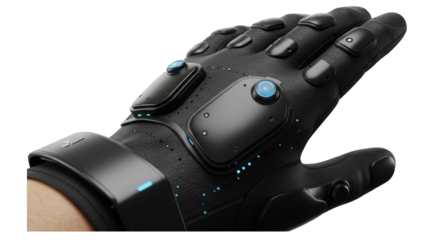 Smart gaming glove with buttons and controls for computer gaming, Isolated on transparent background