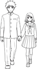 Valentine's Day Special: Anime Couple Line Art Vector Illustration. 14 February Romantic Manga Sketch for T-shirt Print.