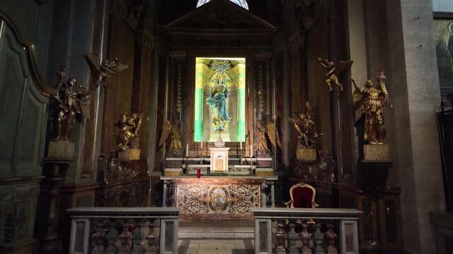 The opulent main altar of Rome's Santa Maria in Aracoeli in Italy