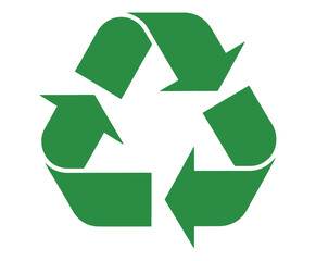 Obraz premium Green recycling symbol vector graphic with three circular arrows, representing eco-friendly practices, sustainability, waste reduction, reuse, recycling, and environmental conservation illustration.