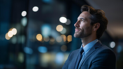 Obraz premium Faceless confident successful businessman portrait with commanding presence heavily defocused professional background with extreme bokeh anonymous business leader without