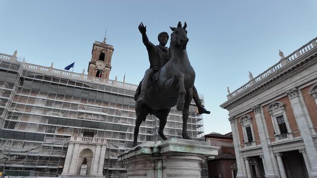 A monumental statue on Rome&rsquo;s Capitoline Hill in Rome, Italy
