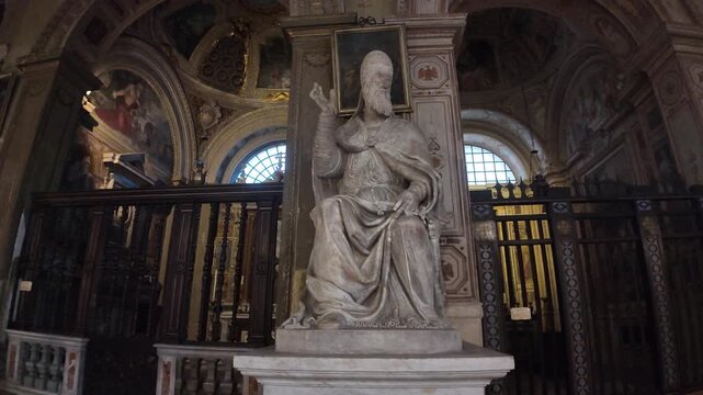 Medieval statue of a pope in Santa Maria Aracoeli Church in Rome, Italy
