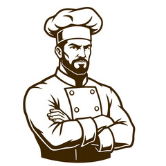 Chef with folded arms, culinary professional in uniform, cooking specialist illustration