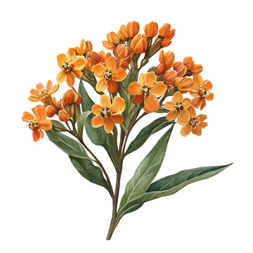 Milkweed Flower, watercolor illustration vector, isolated on a white background.