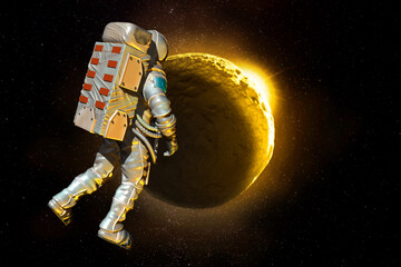 Obraz premium Astronaut wearing special suit and celestial body in space