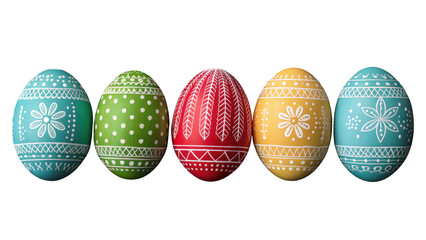 Colorful easter eggs with traditional patterns isolated on transparent background