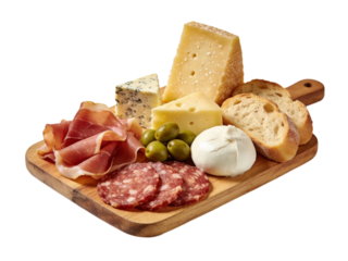 Italian Antipasto Board with Cheese and Cured Meats Isolated on Transparent Background