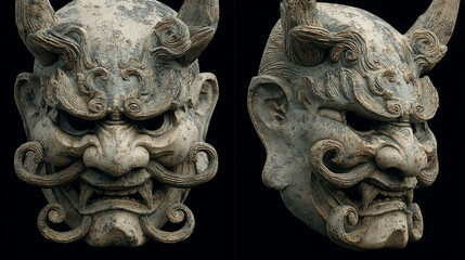 Japanese style demon mask concrete texture