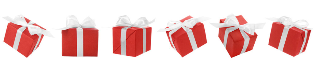 Gift box isolated on white, set. Christmas present