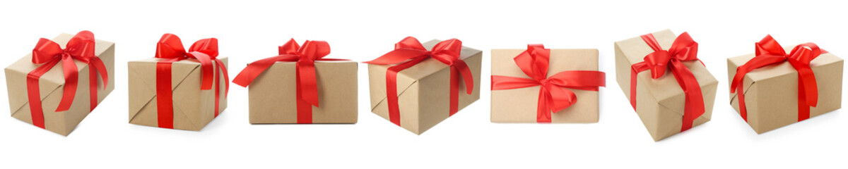 Gift box isolated on white, set. Christmas present