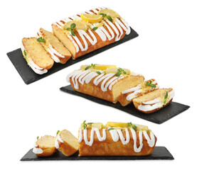 Delicious lemon pie isolated on white, set