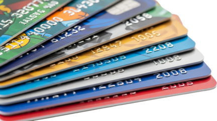 Credit Card Assortment: A close-up shot of an array of colorful credit cards, each representing different financial possibilities.