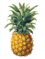Fototapeta premium realistic pineapple illustration with golden-yellow hexagonal skin and green spiky crown on clean background