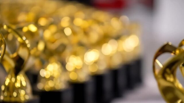 Golden Trophies in a Row with Soft Focus Depth of Field