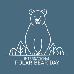 Stylized white line art polar bear illustration for international polar bear day celebration