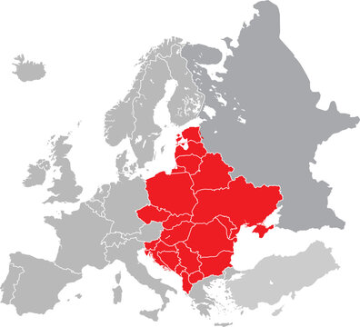 Map of Eastern Europe on European Continent Editable Vector