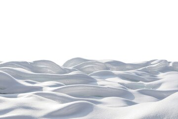 Fototapeta premium White snowy field with hills and smooth snow surface isolated on white background. 
