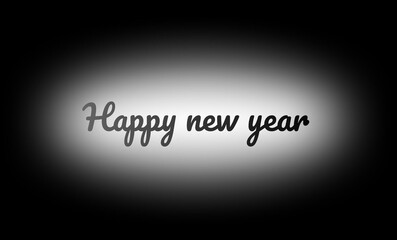 Grayscale Happy New Year Card Background with Script Text and Bright Central Spotlight