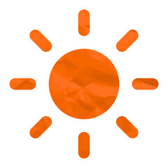 Sun icon made of orange crumpled paper. Summer weather concept