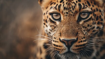 Fototapeta premium Intimate Portrait of a Leopard: Capturing the Wild Elegance up Close
