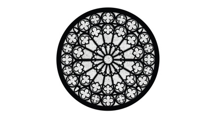 Intricate circular stained glass window with floral and geometric designs