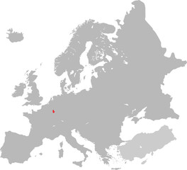 Map of Luxembourg on European Continent Vector