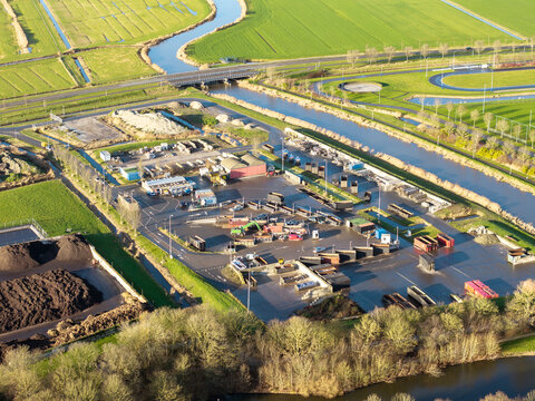 Aerial view of Milieustraat recycling center in Sneek Netherlands