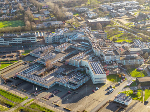 Aerial view of Antonius Hospital and helipad in Sneek Netherlands