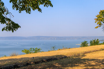 Balatonakarattya, Hungary. Panoramic view of Balatonakarattya on a sunny summer day with turquoise Lake Balaton.