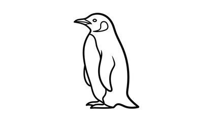 A simple black and white line drawing depicts a solitary penguin in profile view © Ferdous_Studio