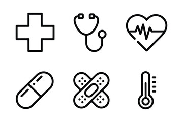 Fototapeta premium Medical icons set including stethoscope, pill, heart, and thermometer for healthcare applications