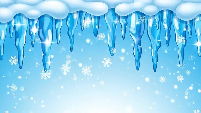 Cartoon icicles and snowflakes background for winter theme