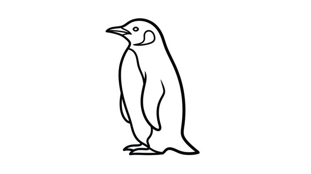 A simple black and white line drawing depicts a solitary penguin in profile view