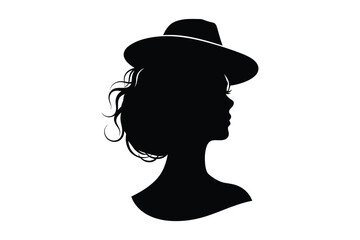 An elegant black silhouette of a woman's profile wearing a stylish wide-brimmed hat