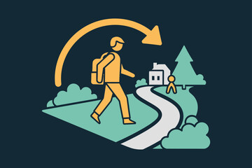 A stylized illustration depicting a person walking on a path towards a destination