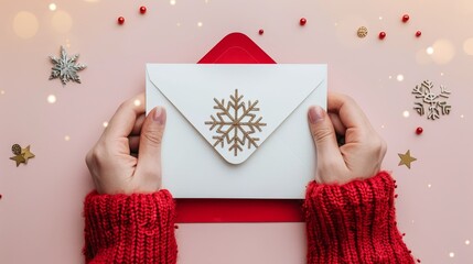 Elegant money envelope with snowflake seal on beige background, perfect for new year celebrations