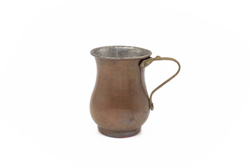 Antique Copper Mug with Handle Isolated on White Background