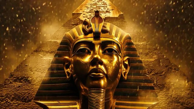 Video Ancient Egyptian pharaoh statue standing in front of a pyramid, perfect for history or culture themed projects
