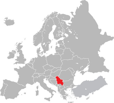 Map of Serbia on European Continent Vector