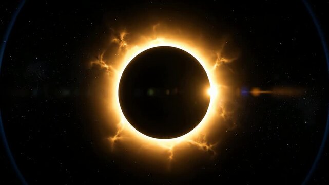 A mesmerizing vertical animation of a total solar eclipse in deep space with a glowing fiery corona