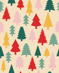 Fototapeta premium A simple colorful Christmas pattern made from tree silhouettes