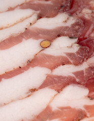 Cured carbonara pork macro background