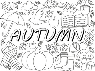 Atmospheric autumn doodle featuring detailed seasonal elements. 