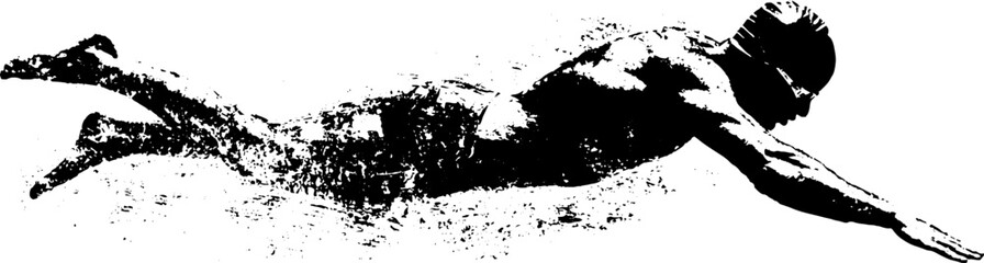 Obraz premium Dynamic swimmer silhouette in black and white stencil style for sports art