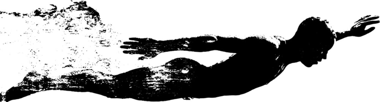 Dynamic swimmer silhouette stencil in black and white for minimalist designs
