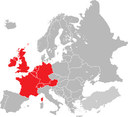 Obraz premium Map of Western Europe on European Continent (With British Isles) Editable Vector