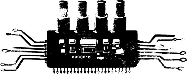 Obraz premium Abstract circuit design in black and white stencil style
