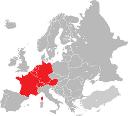 Naklejka premium Map of Western Europe on European Continent Editable Vector