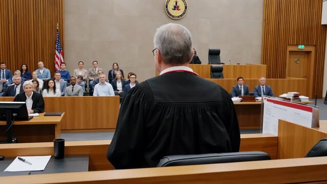 Courtroom Scene with Judge and Jury During Trial